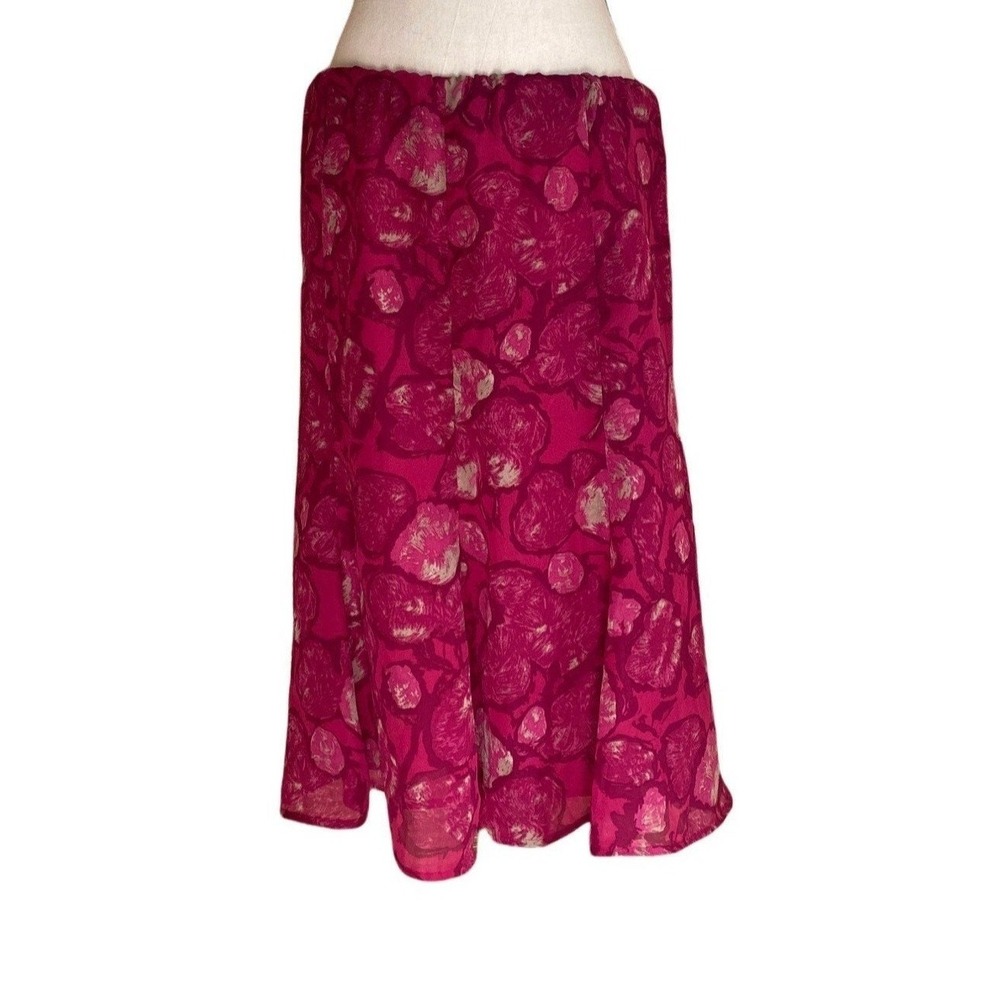Jaclyn Smith Women's Midi Skirt Pink Floral Print Elastic Waist Flowy Skirt‎ M